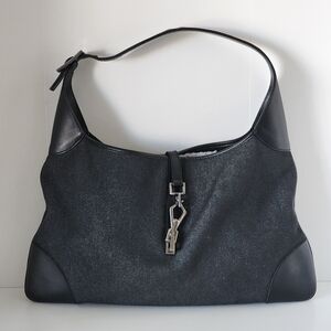 Vintage Gucci Black Denim Leather Jackie Hobo With Silver Clasp - Tom Ford Era